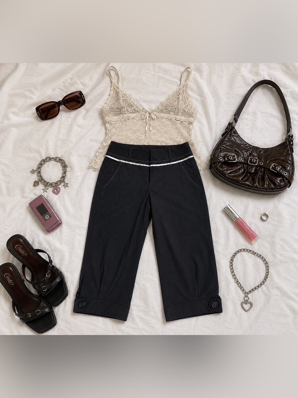 Y2K bebe Pinstripe Capri Office Siren Coquette Low Rise 2000s Cropped Trousers